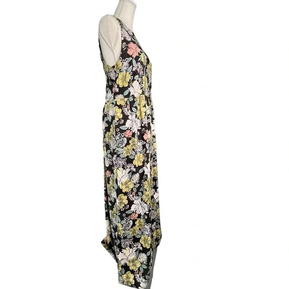 LOFT Black Floral Sleeveless Maxi Dress with Side Slits Size 14 - Picture 4 of 15